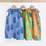 Next - Bright Palm Baby Jersey Vest Rompers 3 Pack