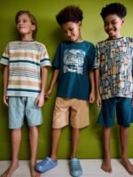 Next - Navy/Camel Palm Tree 100% Cotton Short Pyjamas 3 Pack