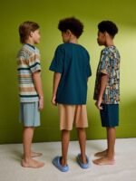 Next - Navy/Camel Palm Tree 100% Cotton Short Pyjamas 3 Pack - Image 6