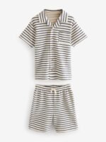 Next - Neutral/Navy Stripe Single Textured Button Down Pyjamas