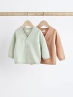 Next - Rust Brown/Sage Green Baby 100% Cotton Knitted Cardigans 2 Pack