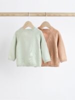 Next - Rust Brown/Sage Green Baby 100% Cotton Knitted Cardigans 2 Pack - Image 5