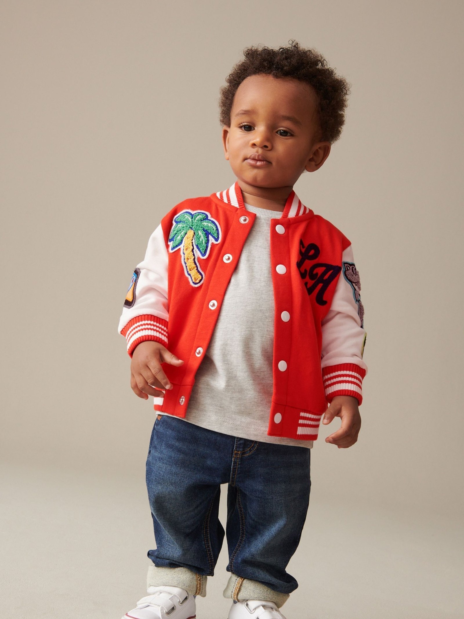 u44310s Next - Bright Red Letterman 100% Cotton Jacket - Image 1