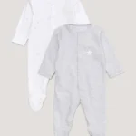 MATALAN Baby 2 Pack Grey Star Sleepsuit