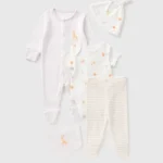 MATALAN 5 Pack Baby Cream Safari Sleepsuits