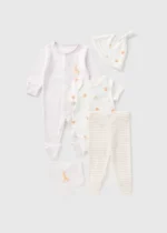 MATALAN 5 Pack Baby Cream Safari Sleepsuits