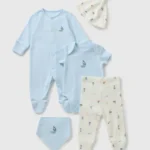 MATALAN 5 Piece Baby Blue Boat Sleepsuit & Bodysuit Set