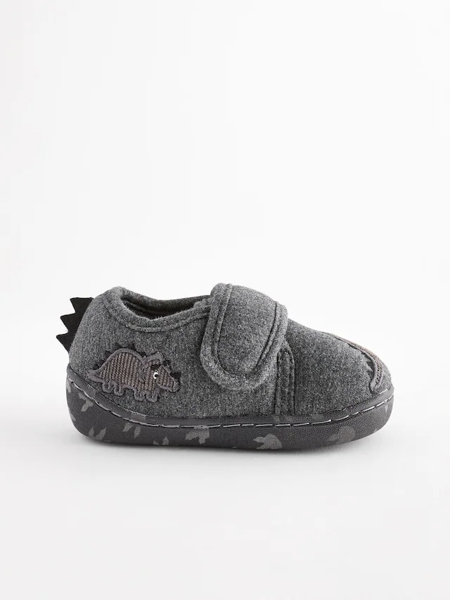 B55045s2.webp Next Grey Dino Touch Fastening Cupsole Slippers - Image 1