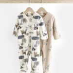 Next Grey Fleece Baby Sleepsuits 2 Pack