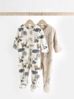 Next Grey Fleece Baby Sleepsuits 2 Pack