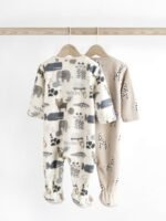 Next Grey Fleece Baby Sleepsuits 2 Pack - Image 2