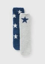 Matalan 2 Pack Boys Navy Star Fluffy Socks