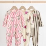 Next Pink Happy Heart Baby Two Way Zip Floral Print Sleepsuits 3 Pack