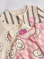 Next Pink Happy Heart Baby Two Way Zip Floral Print Sleepsuits 3 Pack - Image 2