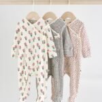 Next Cream/Red Popper Baby 100% Cotton Sleepsuits 3 Pack