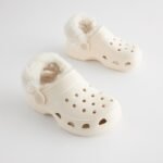 Next Neutral White Faux Fur Lined Clog Slippers