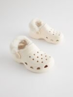 Next Neutral White Faux Fur Lined Clog Slippers