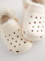 Next Neutral White Faux Fur Lined Clog Slippers - Image 4