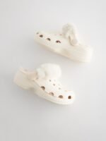 Next Neutral White Faux Fur Lined Clog Slippers - Image 5