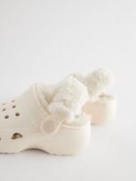 Next Neutral White Faux Fur Lined Clog Slippers - Image 3