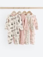 Next Pink Mono 4 Pack Baby Footless Sleepsuits