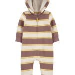 Carters - Baby Striped Hooded Zip-Up Fleece Jumpsuit