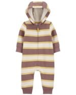 Carters - Baby Striped Hooded Zip-Up Fleece Jumpsuit