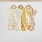 Next Yellow/ White Fruit Short Sleeve 100% Cotton Baby Top and Shorts Set 6 Piece