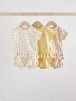 Next Yellow/ White Fruit Short Sleeve 100% Cotton Baby Top and Shorts Set 6 Piece
