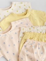 Next Yellow/ White Fruit Short Sleeve 100% Cotton Baby Top and Shorts Set 6 Piece - Image 3
