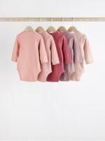 Next Pink 5 Pack Essential Long Sleeve 100% Cotton Baby Bodysuits - Image 3