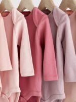 Next Pink 5 Pack Essential Long Sleeve 100% Cotton Baby Bodysuits