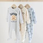 Next Blue/White Bunny 3 Pack Baby Sleepsuits