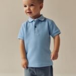 Next Blue/Navy Short Sleeve Textured Polo Shirt and Shorts Set