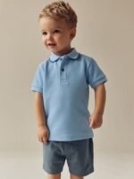 Next Blue/Navy Short Sleeve Textured Polo Shirt and Shorts Set