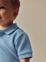 Next Blue/Navy Short Sleeve Textured Polo Shirt and Shorts Set - Image 2