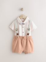 Next Apricot Orange Shirt Body, Shorts and Braces Baby 4 Piece Set