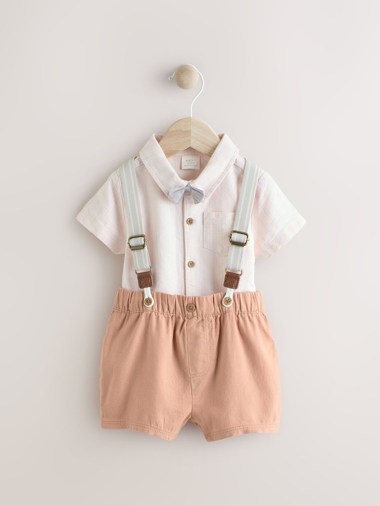 E81338s Next Apricot Orange Shirt Body, Shorts and Braces Baby 4 Piece Set - Image 1