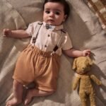 Next Apricot Orange Shirt Body, Shorts and Braces Baby 4 Piece Set