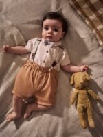 Next Apricot Orange Shirt Body, Shorts and Braces Baby 4 Piece Set