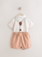 Next Apricot Orange Shirt Body, Shorts and Braces Baby 4 Piece Set - Image 7