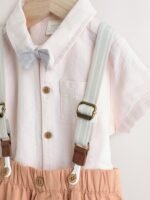 Next Apricot Orange Shirt Body, Shorts and Braces Baby 4 Piece Set - Image 3