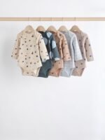 Next Blue Printed 5 Pack Long Sleeve Baby Bodysuits 5 Pack