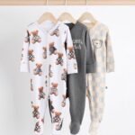 Next Bear Checkerboard Baby Sleepsuits 3 Pack