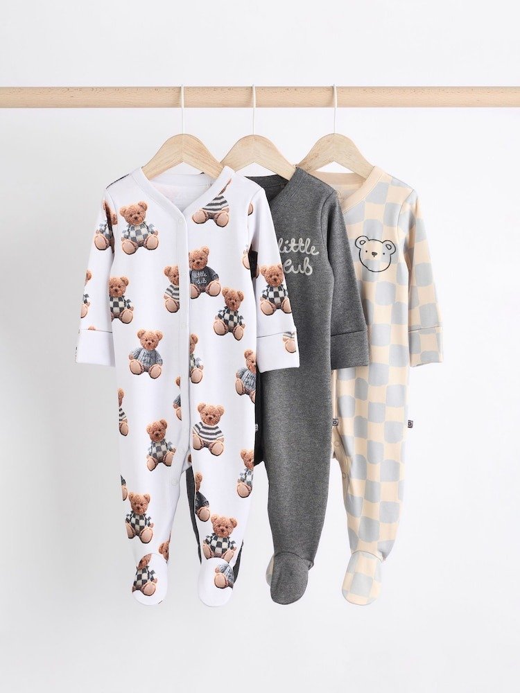 N26377s Next Bear Checkerboard Baby Sleepsuits 3 Pack - Image 1