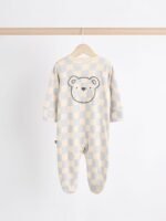 Next Bear Checkerboard Baby Sleepsuits 3 Pack - Image 5