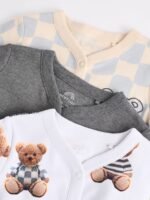 Next Bear Checkerboard Baby Sleepsuits 3 Pack - Image 2