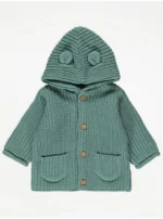 George - Khaki Knit Button 3D Ears Hooded Cardigan