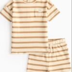 Tu Clothing - Brown Striped Slub T-Shirt & Shorts