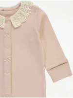 George Pink Broderie Collar Bow Sleepsuits 3 Pack - Image 3